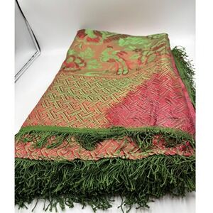 Vintage MCM Jacquard statement Bedspread Coverlet with Fringe 95x78 textile